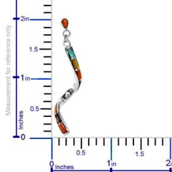 SANTA FE Style Kingman Turquoise and Multi Gemstone Swirl Earrings in SS NWT - Picture 3 of 4